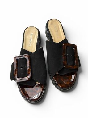 Ron White Candra Tort Lug Buckle Slide Sandal in Onyx NEW Size 40